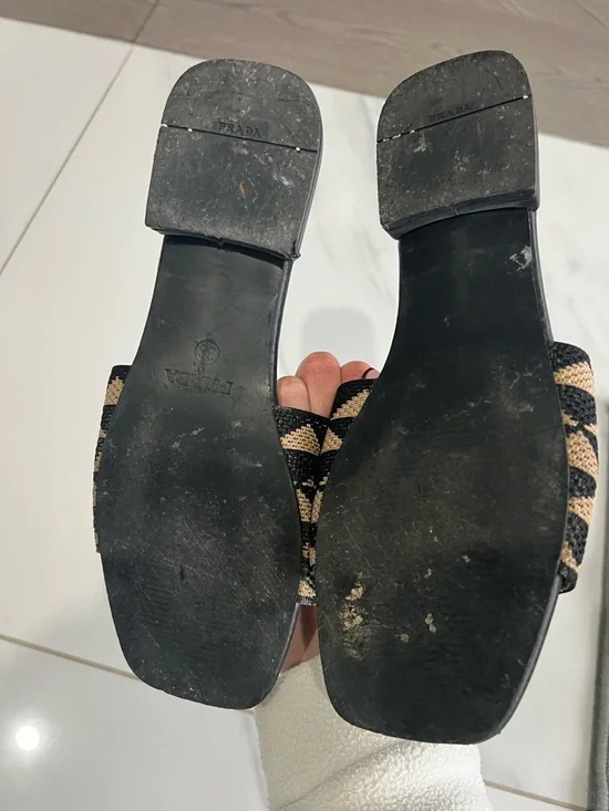 Prada Triangle Jacquard Beige/Black Slippers - Picture 3 of 3